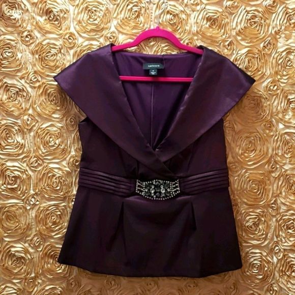 NWOT 💜🖤 R&M Richard's Purple  Evening Top/ Blouse - Picture 2 of 9